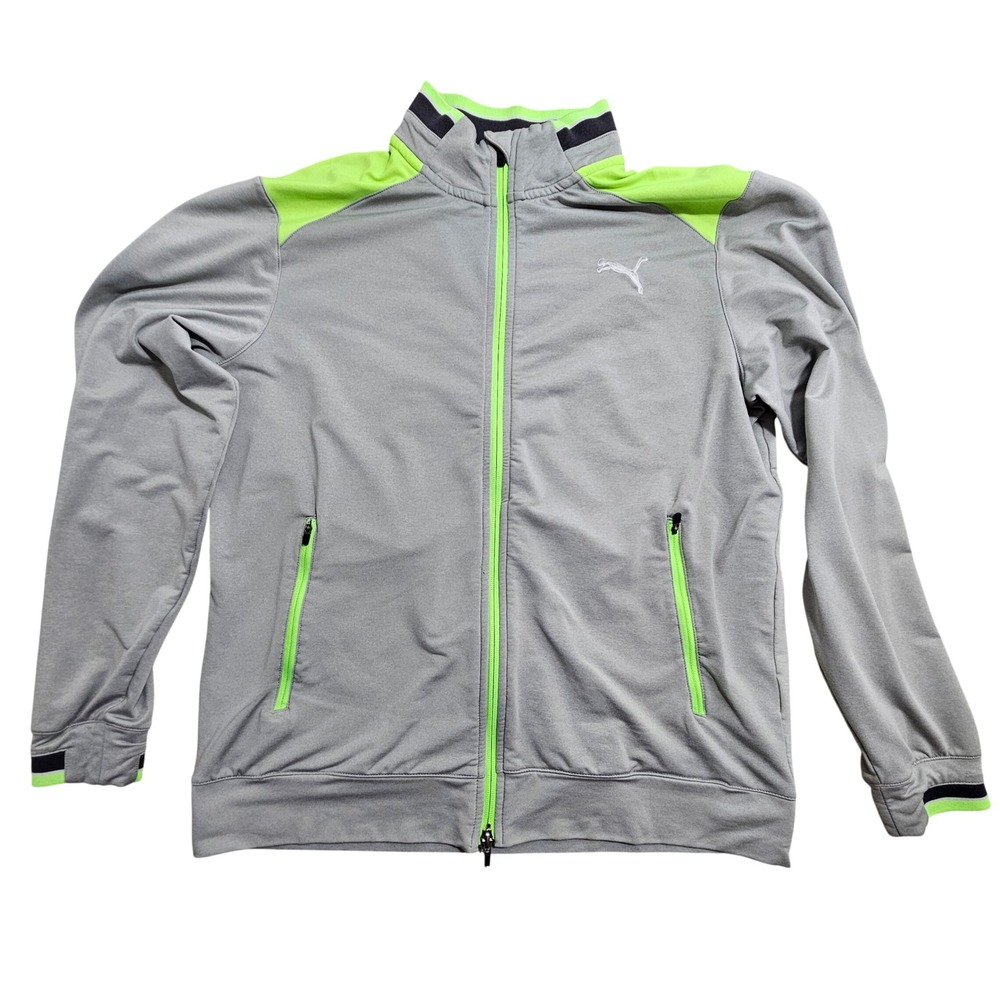 Puma Track Jacket Mens Medium Grey Neon Green Warm Cell Full Zip 570519‎ *